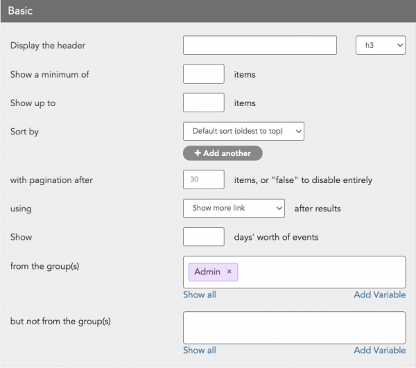 Basic Widget Editor panel