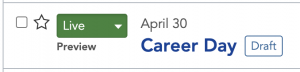 Draft badge next to an event in the manager