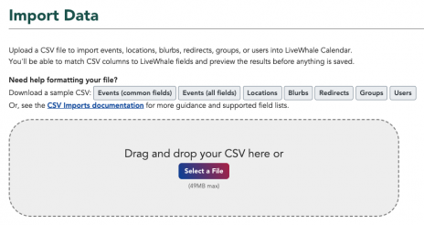 Welcome screen with CSV uploader and help text