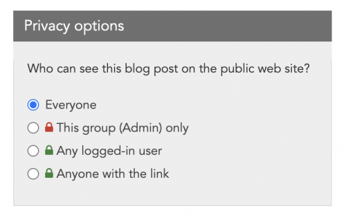 Screenshot of available Privacy Options included in LiveWhale.