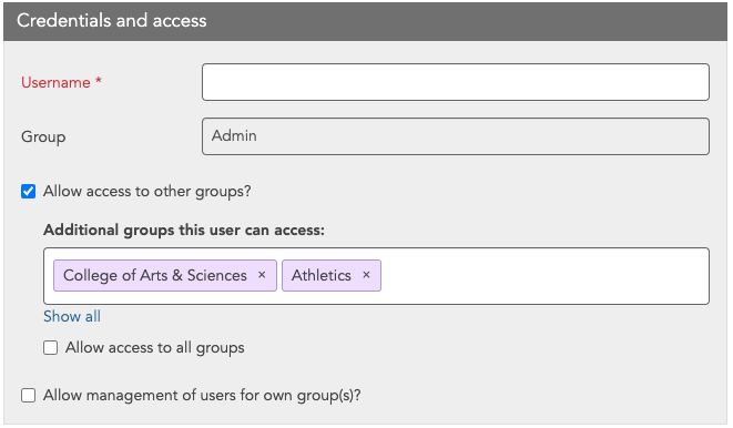 UI for adding a new user with access to multiple groups