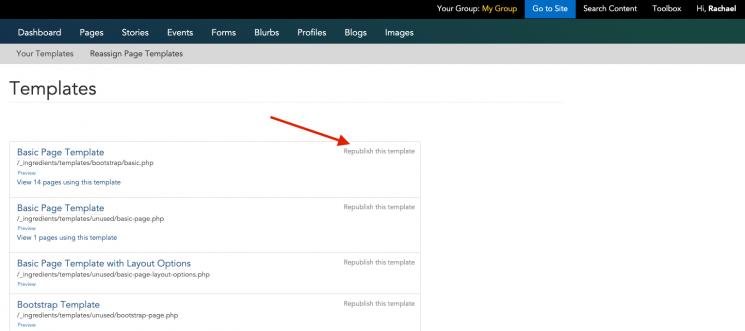 UI for how to republish a template
