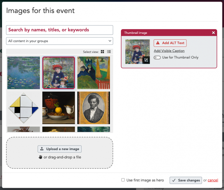 UI of the 3.0 add/change images modal