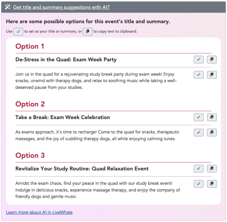 AI suggestion example responses