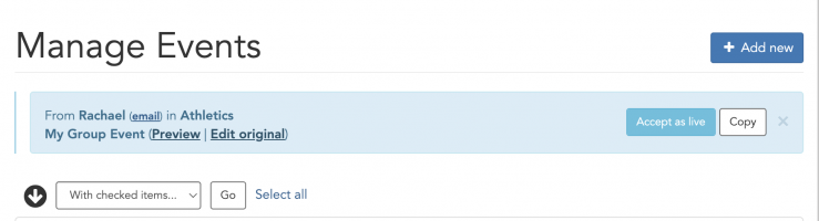 suggested event banner This blue banner is a suggested event from another group.