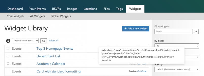 Widget Manager The UI of the widget manager